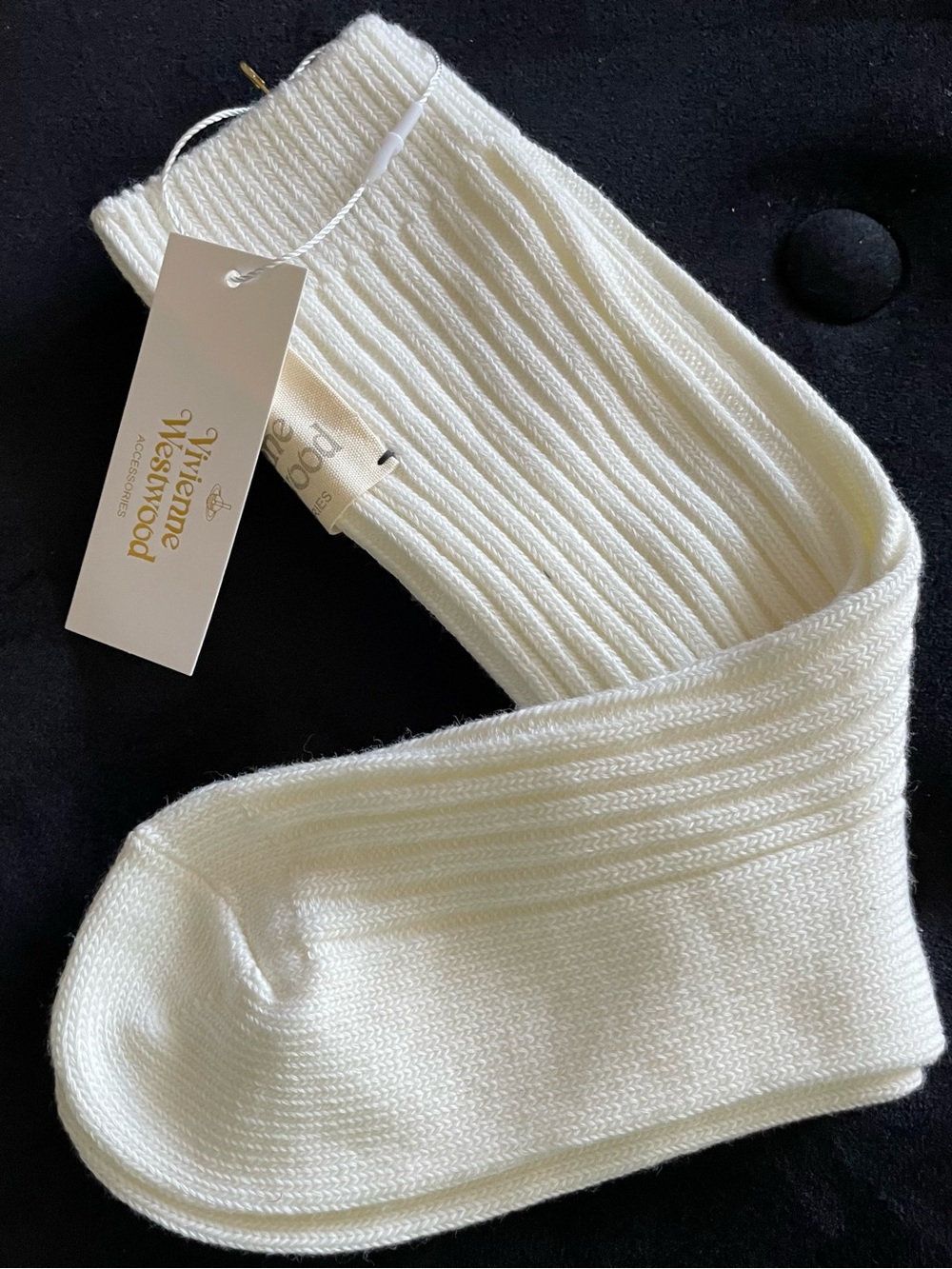 Vivienne Westwood Off-White Ribbed Knit Socks with Logo Tab